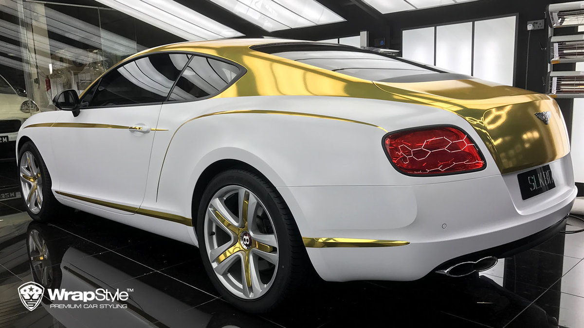 Bentley Continental GT - White Matt and Gold Chrome wrap - cover