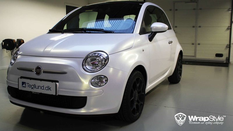 Fiat 500 - White Satin wrap - cover small