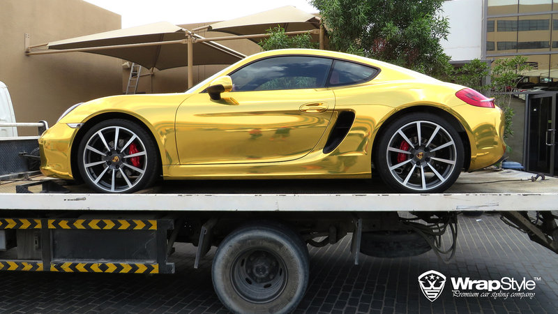 Porsche Cayman S - Gold Chrome wrap